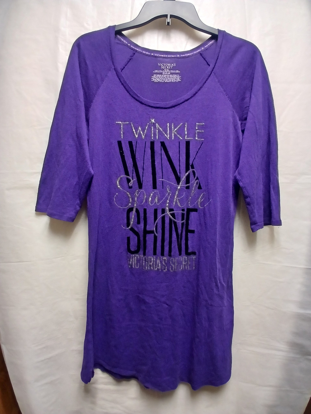 Victoria's Secret Purple Metallic Print Long Sleeve Night Gown